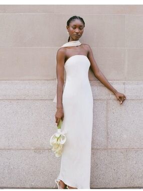 Strapless White Column Evening Dress